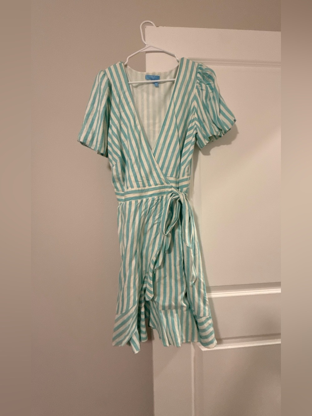 Draper James Seafoam and White Striped Wrap Dress